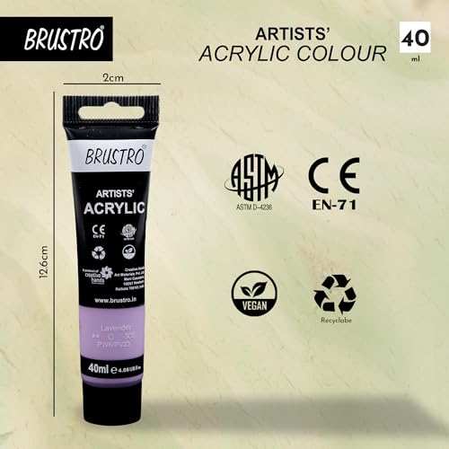 Image of BRUSTRO Artists Acrylic Paint Tube | 40ml, Lavender (Pack of 2) | Pastel Tone|Non-Toxic,Water based,Inter Mixable,Ideal for Painting,Textured Effects on Canvas,Paper,Fine Art Student and Professionals