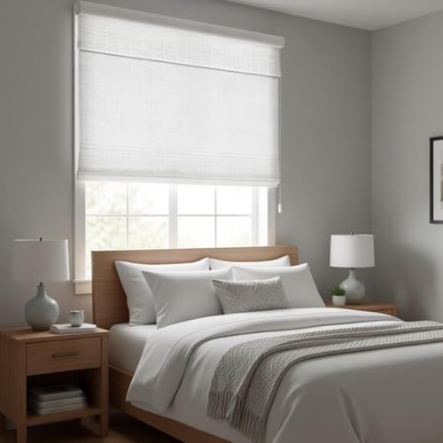 Estor Enrollable de bambú Blanco para Ventanas y pabellones, protección Solar y Filtro de luz para Interior y Exterior, Material de bambú Natural para hogar y jardín