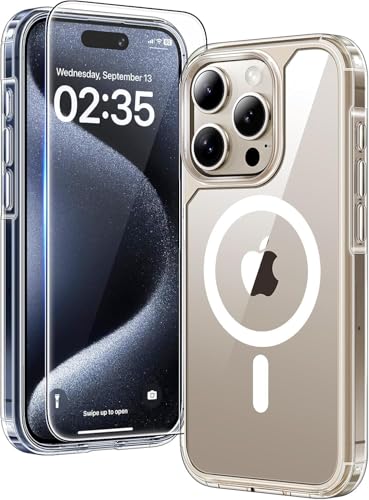 TAURI für iPhone 15 Pro Hülle 6,1" mit Panzer Schutz Glas Folie, Kompatibel mit MagSafe, Schutz nach Militärstandard, [A...