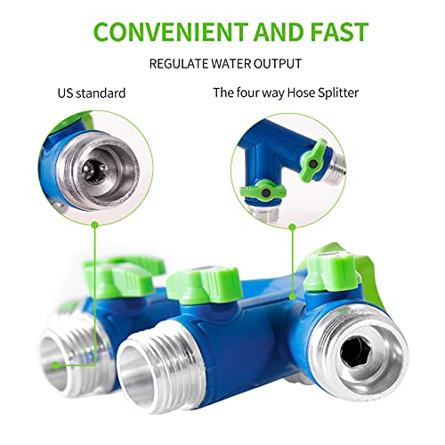 Green Mount Garden Hose Connector Tap Splitter, Easy Grip Splitter With Shut-Off Valves (4 Way) #TOP4