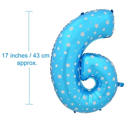 Image of AMFIN 17 inch 6 Number Foil Balloon, Birthday Decoration Items [Helium Supported] - Blue