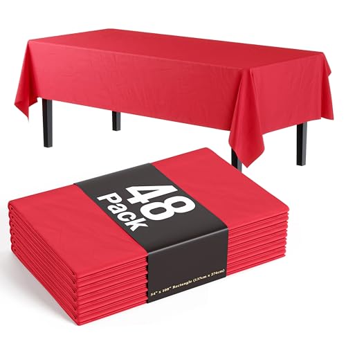 Exquisite Red Tablecloths for Rectangle Tables 48 Pack Plastic Table Cloth Disposable 54" X 108" Red Table Cloths Rectangle Tablecloth Plastic Tablecloths Rectangular Party Supplies