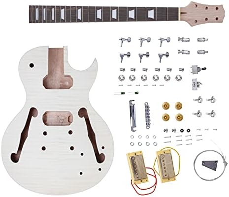 Leo Jaymz DIY Single Cut Electric Guitar Kits with Mahogany Body and Neck - Rosewood Fingerboard and All Components Included (LP Hollow)