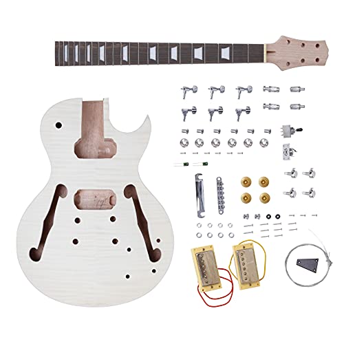 Leo Jaymz Diy Single Cut Electric Guitar Kits With Mahogany Body And Neck - Rosewood Fingerboard And All Components Included (Lp Hollow) #TOP5