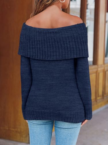 Image of Saodimallsu Womens Off The Shoulder Sweaters Oversized Long Sleeve Loose Ribbed Knit Fall Trendy Pullover Tops