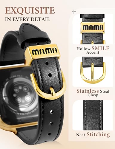 Image of JR.DM Slim Leather Bands Compatible with Apple Watch Band 38mm 40mm 41mm 42mm 44mm 45mm 46mm 49mm, Genuine Leather Band with Charms, Feminine Design for Iwatch Ultra SE Series 11 10 9 8 7 6 5 4 3 2 1