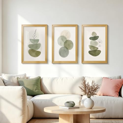 Framed Abstract Wall Art Set of 3, Sage Green Botanical Prints 16x24 Inch - image 2