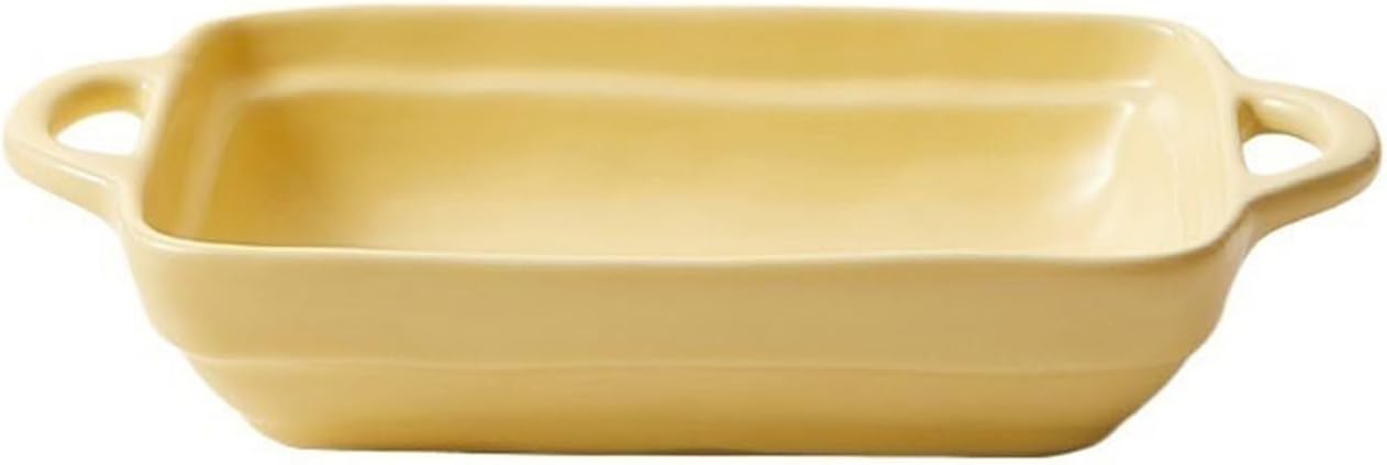 Lasagna Pans Ceramic Cheese Baked Rice Baking DishDouble Ear Baking BowlHome Microwave Oven Dining Dish Wide Spaghetti Dish Lasagne Dish,Yellow-7.6inch