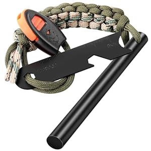 Ferro Rod for Campfires, 4 Inch Flint Fire Starter 3rd Generation, Fire Starters for Hiking Survival, Flint and Steel Survival Igniter with Paracord and Emergency Whistle