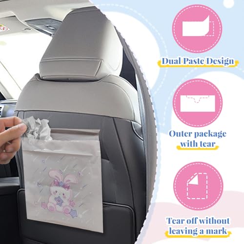 Image of BOROLA 30PCS Disposable Car Trash Bags, Self-Adhesive, Portable Garbage Bags for Car, Travel, Office, Kitchen, and Home, Stick-On Design, Convenient & Multi-Functional(Pink Rabbit Design)