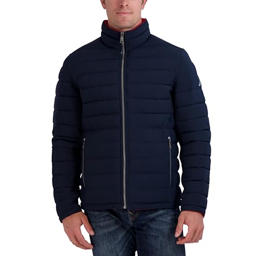 Image of Nautica Men's Reversible Quilted Puffer Jacket -Midweight Mechanical Stretch Winter Coat