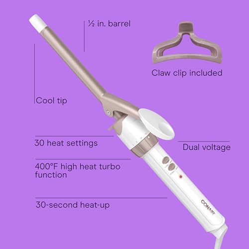 Image of Conair Double Ceramic -Inch Curling Iron with Bonus Claw Clip, -Inch Barrel Creates Spiral Curls, Hair Curler for Use on Short to Medium Hair, White /Rose Gold