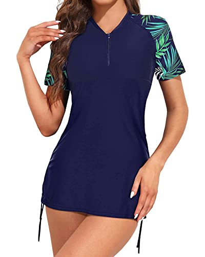 Holipick 2 Piece Rash Guard for Women Short Sleeve Swim Shirt with Bottom Built in Bra Zipper Bathing Suit UPF50 Swimsuit2