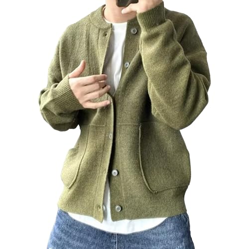 Men's Loose Fit Button Down Sweater Knitted Crew Neck Casual Sweater Cardigan Fashion Long Sleeve Sweaters