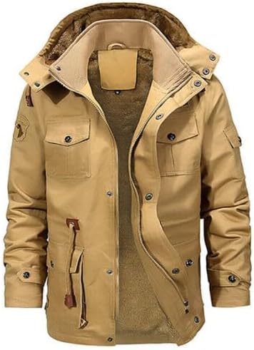 Generic Design Jacket for (Couleur : Khaki) (SIZE: 3XL) (CHEST: 46) Mens Fleece Lined Parka Thermal Coat Hooded Zip Up Winter Army Jacket Warm Tops