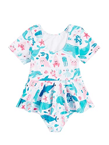 WDIRARA Girl's Animal Print Flared Hem Swimwear Ruffle Hem Round Neck Onepiece Swimsuit2