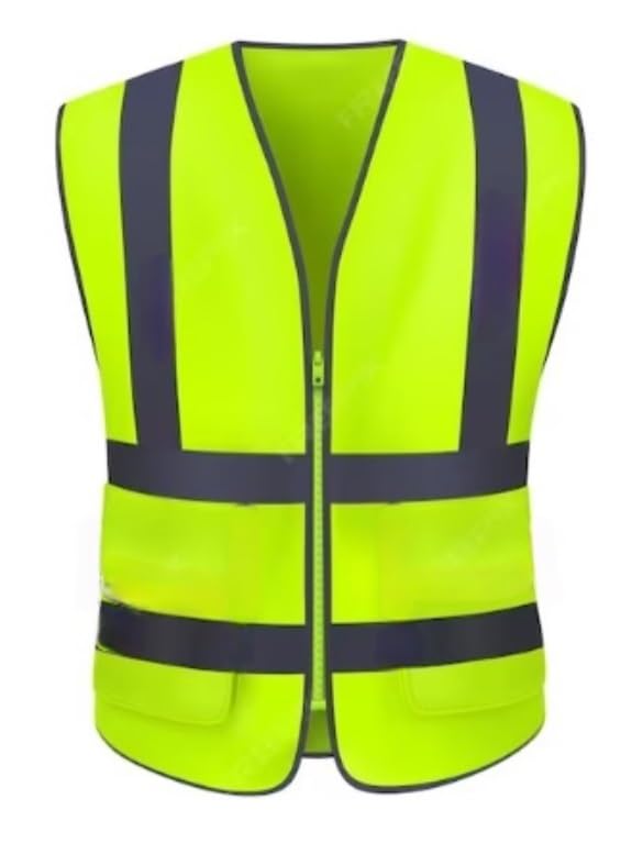 Reflective Safety Zipper Jacket with 2 Pockets | High Visibility - Polyester Fabric Free Size- Multi-Purpose Safety Jacket | Reflective Stripes at the Front & Back-image-4