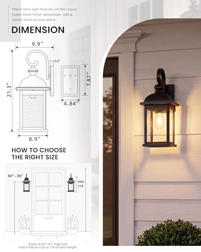 Image of FEMILA 21 inch Outdoor Wall Light Fixture, 2 Pack Modern Outdoor Wall Sconce, Rust-Proof Waterproof Wall Light with Seeded Glass, Ideal for Porch, Patio, Entryway, Garage, 4FD54B2-2PK BK