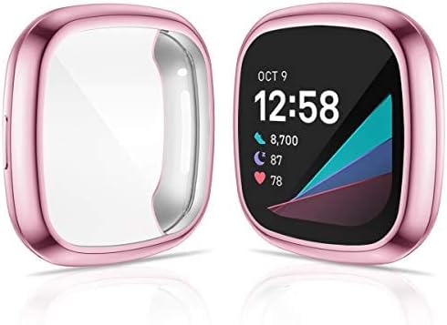 CAVN 4-Pack Screen Protector Case Compatible with Fitbit Sense/Versa 3, Screen Protector TPU Protective Screen Cover Saver Bumper for Sense Smartwatch (Red/Purple/Green/Rose Pink)