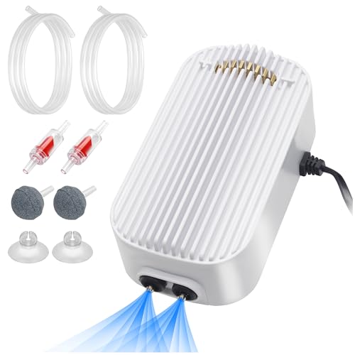 Image of Quiet Aquarium Air Pump 9W Fish Tank Oxygen Aerator Pump with Air Stone Airline Tubing Check Valve Aquarium Bubbler for 160-300 Gallon Fish Tanks