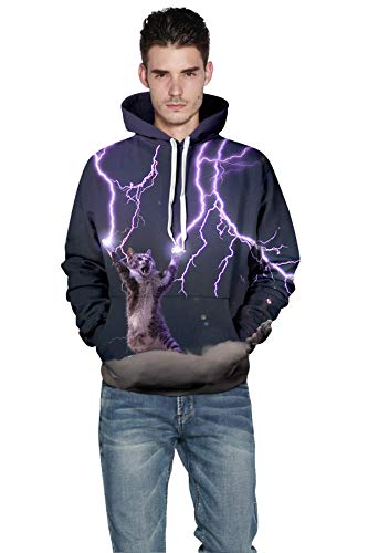 Unisex Lightning Cat Animals Sweater Battle Coloured Drawing Lovers Pullover Hoodie Printed 3D Sweatshirt3