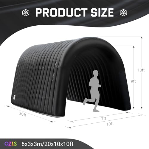 Image of OZIS 20FT Inflatable Tunnel Sports Tunnel Entrance with Installed Blower Inflatable Tunnel Tent for Business Advertising Event Exhibition Promotion,Street,Shop,Supermarket,School(Black 20x10x10FT)