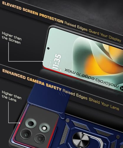 Image of WOW IMAGINE Tough Armor Bumper Mobile Back Case for Motorola Moto Edge 70 Max 5G | Sliding Camera Cover | Shock Proof 360 Protection | Hybrid PC + TPU | Ring Holder with Kickstand - Blue
