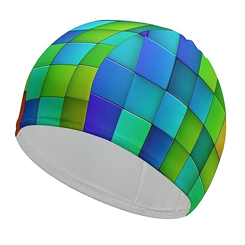 Women Swimming Caps Lady Girls Bathing Cap Long Short Hair Ear Protection Spandex Cap Colorful Blocks Swimmers Caps Turban Hats