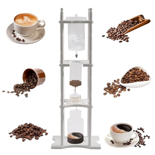 Ice Drip Coffee Maker,2500ml/84.54 oz Cold Brew Coffee Tower Slow Drip Japanese Cold Brew Maker Drip Ice Coffee Tower Glass Dutch Coffee Dripper with Wood Straight Frame for Commercial Office