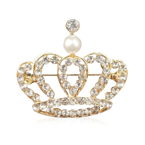 Image of YUNXI King Queen Royal Crown Brooch For Women Men Fashion Gold Silver Rhinestones Crystal Brooches Pin Wedding Party Banquet Birthday