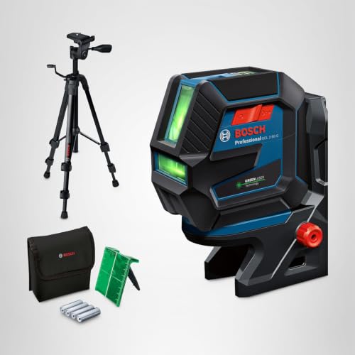 Bosch Professional Niveau Laser GCL 2-50 G (faisceau vert, d'intérieur, support RM 10, trépied BT 150, portée visible : jusqu’à 15 m, 4x piles AA, dans une boîte en carton)