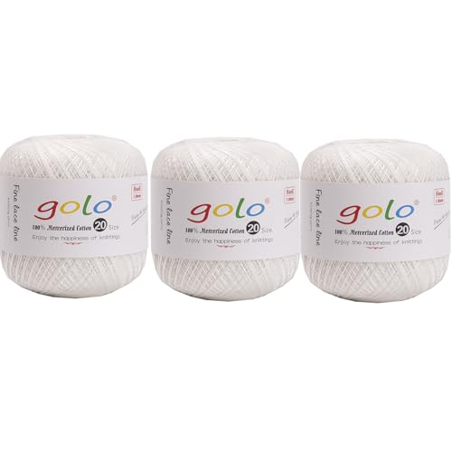 Image of golo 3 Balls Crochet Thread Size 20 Embroidery Thread Crochet Yarn for Hand 802 Pearl Yarn