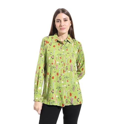 Andora Turned Down Collar Long Sleeves Blouse - Green_XXL
