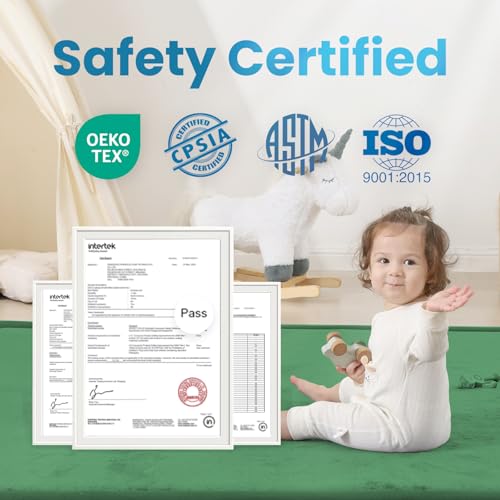 Image of 1.3 inch Thick Baby Play Mat for Floor, 79x79 Large Foam Tummy Time Mat, Padded Support Soft Plush Nursery Rug for Infant Kids Toddler Crawling Kick Activity (Emerald)
