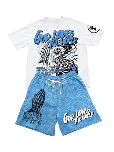 SOLY HUX Men's Summer Tracksuit Y2k Short Sleeve Graphic T Shirts and Shorts Set Streetwear