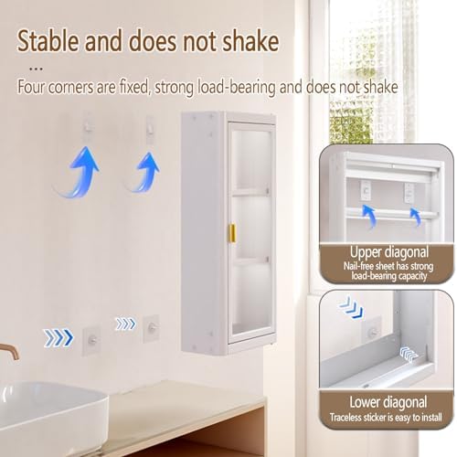 2-4 Layer Floating Bathroom Medicine Cabinet - Space-Saving Over Toilet Storage Organizer with 2 Acrylic Doors, No Drill Modern Black & White Finish for Cosmetics & Kitchen, 30x14x71cm