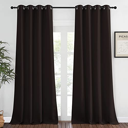 NICETOWN Blackout Window Curtain 90 inch Length - Room Darkening Thermal Insulated Grommet Large Window Treatment Light Blocking for Bedroom/Doorway (Toffee Brown, 1 Panel, W52 x L90)