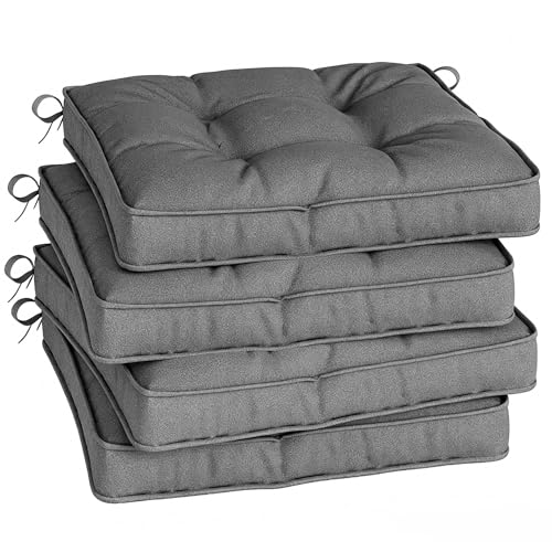 Outsunny Conjunto de Cojines para Sillas de Comedor 42x42x5 cm Juego de 4 Piezas Cojines para Sillas de Jardín Impermeable con 2 Amarres de Fijación Gris Oscuro