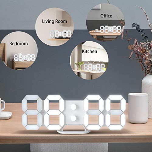 3D-LED-Desk-Digital-Wall-Alarm-Clock-97-Inch-Decorative-Home-Easy-Operated-Silent-Snooze-Temperature-Auto-Dimmer-USB-Non-Battery-Nightlight-for-RoomOfficeBedroomKitchenSchool-Cool-White