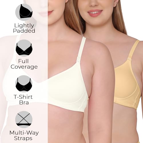 Image of Tweens - Medium Padded Cotton Rich Bra - Full Coverage, Seamless, Multiway Straps, Wirefree Everyday T-Shirt Bra (Pack of 2)