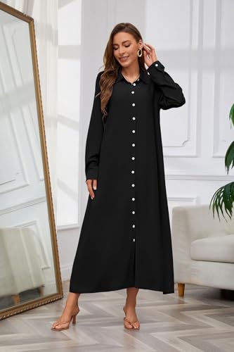 Image of chouyatou Women's Casual Button Down Maxi Shirt Dress Long Sleeve Button Up Tunic Long Dress