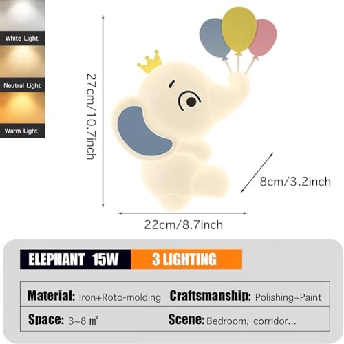 Applique murale LED éléphant dimmable pour chambre enfant avec télécommande