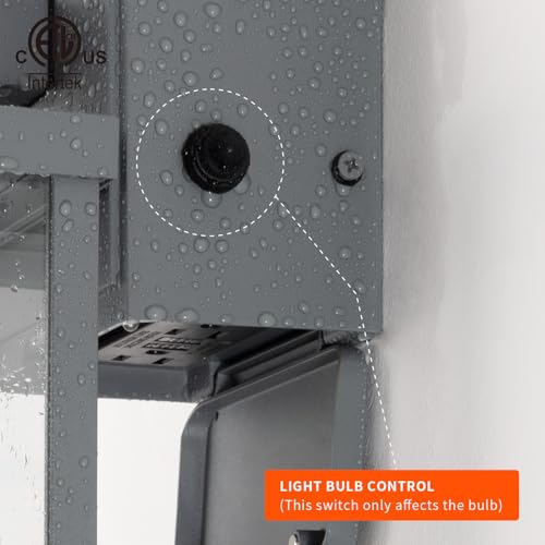 Image of mirrea 18 inch Classic Outdoor Wall Sconce with Built-in GFCI Outlet 1 Light in Matte Gray Rectangular Metal Frame and Clear Glass Shade Waterproof Porch Light Patio Light