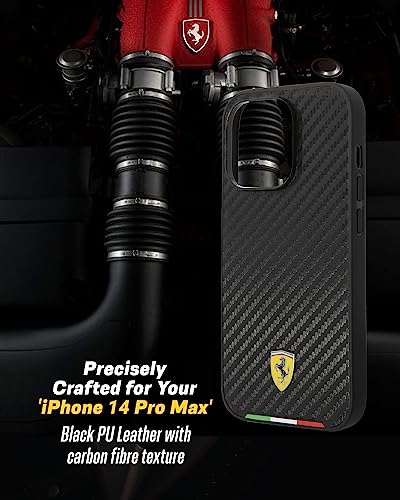 Image of CG MOBILE Ferrari iPhone 14 Pro Max Case [Official Licensed], Italian Flag Line Metal Logo & Mag-Safe Compatible |Protective Case /Cover Designed for iPhone 14 Pro Max (6.7-Inch) 2022 - Black