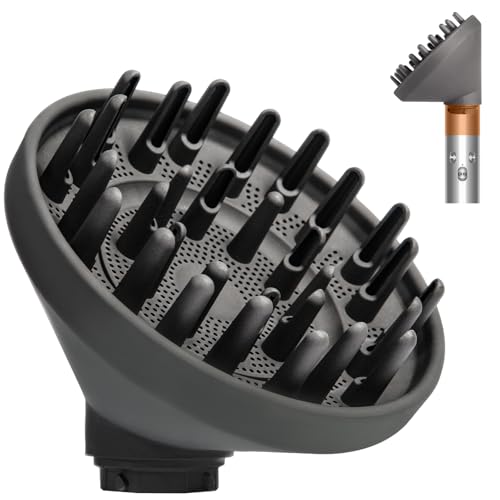 Upgraded Large Diffuser Attachment for Dyson Airwrap Styler HS01/HS05/HS08: Fast Drying for Thick Natural Curls Frizz-Free with Deep Pins Root Volume & Bounce Heat-Resistant Nylon Fiberglass (Grey)