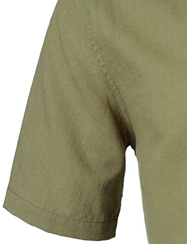 Lucmatton Men's Casual Cotton Linen Short Sleeve Henley Shirt Summer Lightweight Banded Collar Beach Tops Army Green X-Large #TOP5
