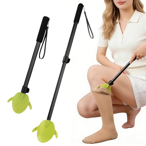 Aide à l'enfilage des bas de compression, 2 en 1 Enfile bas de Contention Femme élastique, barre télescopique Assistant de Retrait de Chaussettes pour Personnes âgées et Handicapées