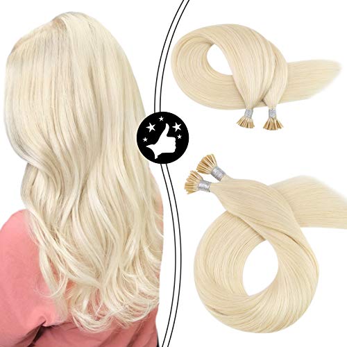 Moresoo Keratin Hair Extensions Itip Human Hair Extensions 20 Inch Fusion Hair Extensions Human Hair Color #60 Platinum Blonde Keratin Hair Extensions Beaded Hair Extensions 50G 100S