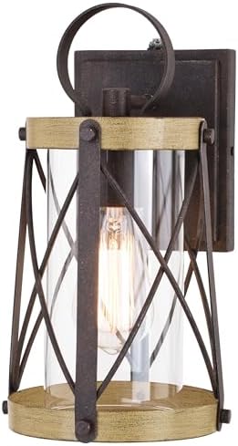 VAXCEL Harwood 12 in. H 1-Light Oxidized Iron and Burnished Elm Dusk to Dawn Sensor Farmhouse Outdoor Wall Sconce, Durable Steel, Clear Glass Shade for Exterior Porch Patio Front Door or Garage