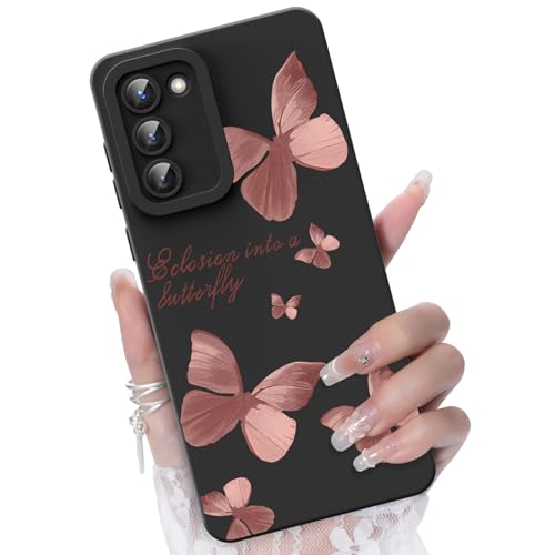 CASBST for Galaxy S23 5G Phone Case, Rose Gold Butterfly Pattern, Black